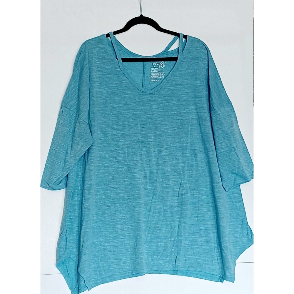 Terra & Sky Women's Shirt Plus 2X (20W-22W) Light Blue V‑Neck Short Sleeve